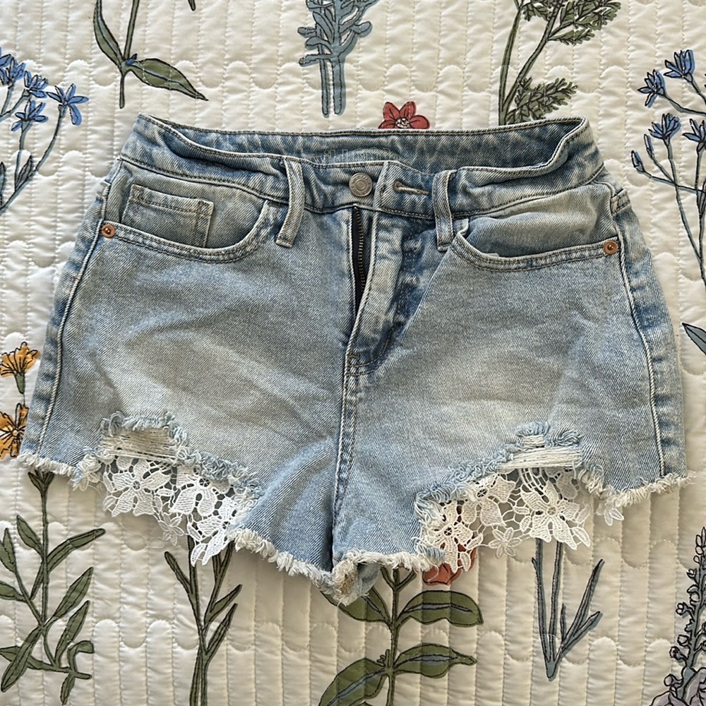 Wild Fable Denim Shorts with Raw Hem and Lace 🤍